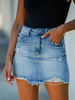 Jupe Courte en Denim Déchiré Coupe Cintrée avec Poches à Zip avec Bouton Unicolore