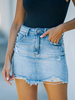Jupe Courte en Jean Femme Coupe Cintrée à Lacets avec Bouton Unicolore