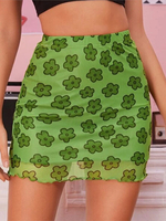 Jupe Courte Femme Imprimé Fleurie en Mousseline Coupe Cintrée à Zip Bicolores Jupe Sexy
