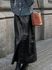 Jupe En Cuir PU Noir Fendue Chic Printemps Long Bas Pour Femmes