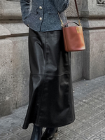 Jupe En Cuir PU Noir Fendue Chic Printemps Long Bas Pour Femmes
