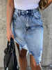 Jupe en Denim Courte Déchirée Sexy Eté Coupe Cintrée avec Bouton avec Poches Unicolore Jupe Sexy Eté