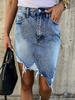 Jupe en Denim Déchiré Courte Coupe Cintrée à Zip avec Boutons avec Poches Unicolore Jupe Sexy