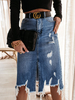 Jupe en Denim Mi-longue Déchiré Femme avec Poches Coupe Cintrée à Zip avec Fente Unicolore Jupe Sexy