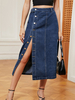 Jupe en jean avec fente haute taille naturelle chic printemps mi-mollet jupe bleue pour femme 2025