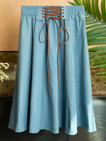 Jupe en Jean Mi-longue Femme Coupe Cintrée avec Ceinture Bas Evasée Unicolore Jupe Mi-longue en Jean