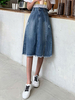 Jupe en Jean Mi-longue Femme Déchiré Coupe Cintrée avec Ceinture Bas Evasée Unicolore Jupe Mi-longue en Jean