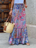 Jupe Femme Bleu Volants Imprimé Fleuri Longue Taille Haute