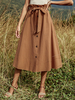Jupe femme café marron à lacets coton mi-mollet longueur été automne et hiver femmes bas