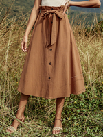 Jupe femme café marron à lacets coton mi-mollet longueur été automne et hiver femmes bas