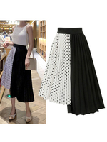 Jupe femme Ecru deux tons en mousseline de soie longueur mi-mollet High Rise taille asymétrique et Bas Automne Hiver