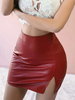 Jupe Femme Moulante Fente Latérale en Cuir Synthétique Vernies Unicolore Coupe Cintrée Sexy Robe Femme