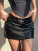 Jupe Femme Noir Métal Détails Cuir PU Bas
