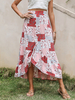 Jupe femme rose fendue devant motif imprimé Polyester taille surélevée haut bas design été long bas