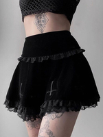 Jupe gothique Mini jupe en polyester Hip Hop en dentelle noire
