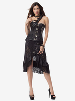 Jupe gothique punk rock en dentelle noire taille haute irrégulière