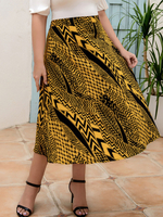 Jupe grande taille pour femme avec passepoil géométrique taille surélevée jupe longue décontractée en polyester
