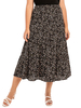 Jupe grande taille pour femme Jupe dété noire en polyester plissé à imprimé floral