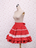 Jupe Lolita à volants en coton rouge avec dentelle et nœud Déguisements Halloween