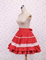 Jupe Lolita à volants en coton rouge avec dentelle et nœud Déguisements Halloween