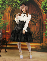 Jupe Lolita à volants en jacquard polyester noir style gothique Déguisements Halloween