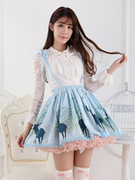 Jupe lolita bleue en polyester imprimé cerfs avec dentelle Déguisements Halloween