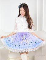 Jupe lolita bleue en polyester imprimé cheval avec dentelle Déguisements Halloween