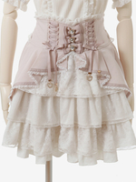 Jupe Lolita douce à volants et à lacets Jupe Lolita en dentelle rose