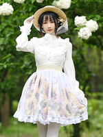 Jupe Lolita Doux Imprimé Floral Dentelle Beige Tiered Tea Party Jupes Lolita Décontractées"idiennes