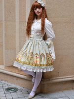 Jupe lolita en coton mélangé multicolore artistique imprimé fleuri Déguisements Halloween