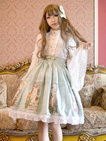 Jupe lolita excellente douse en lin de coton impression à volants Déguisements Halloween
