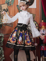 Jupe Lolita noire avec nœud à volants et imprimé cœur avec motif mécanique Déguisements Halloween