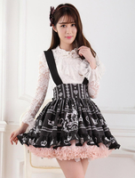 Jupe Lolita noire douse séduisante en polyester impression avec dentelle Déguisements Halloween