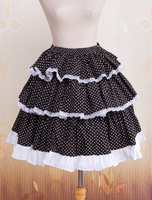 Jupe Lolita noire en coton avec dentelle et pastilles Déguisements Halloween