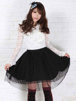 Jupe Lolita noire plissée noire à volants et dentelle Déguisements Halloween