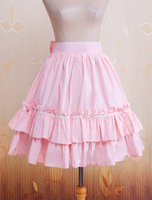 Jupe Lolita rose à volants en coton avec nœud Déguisements Halloween