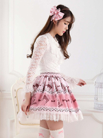 Jupe lolita rose en polyester imprimé avec dentelle Déguisements Halloween