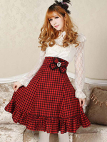 Jupe Lolita rouge à carreaux et à volants classique Lolita SK Déguisements Halloween