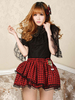 Jupe Lolita rouge à volants et nœud à carreaux avec bordure en dentelle Classic Lolita SK Déguisements Halloween