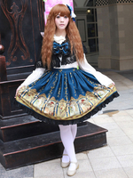 Jupe lolita séduisante en coton mélangé bicolore artistique imprimé fleuri Déguisements Halloween