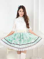 Jupe lolita vert gazone en polyester imprimé avec dentelle Déguisements Halloween