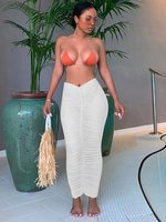 Jupe Longue en Plis Elastique Sexy Moulante Coupe Cintrée Femme Jupe Sexy Eté Unicolore