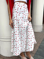 Jupe Longue En Polyester Blanc Taille Haute Fleurie Chic Bas Longs Femmes