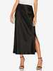 Jupe Longue Noir Fente Basse Taille Haute Polyester Élégant Été Bas Femmes