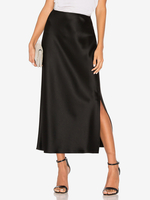 Jupe Longue Noir Fente Basse Taille Haute Polyester Élégant Été Bas Femmes