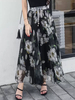 Jupe Longue Noir Polyester Décontracté Imprimé Fleur Bas Pour Femmes