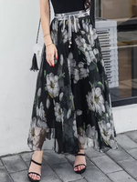 Jupe Longue Noir Polyester Décontracté Imprimé Fleur Bas Pour Femmes
