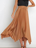Jupe Longue Plissé Marron Irrégulière Taille Haute Polyester Bas Pour Femmes