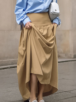 Jupe longue plissée kaki taille haute couleur unie élégante jupe de printemps pour femme 2025