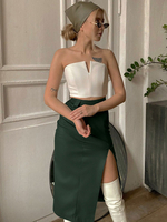 Jupe Mi-longue Femme Coupe Cintrée avec Fente Unicolore